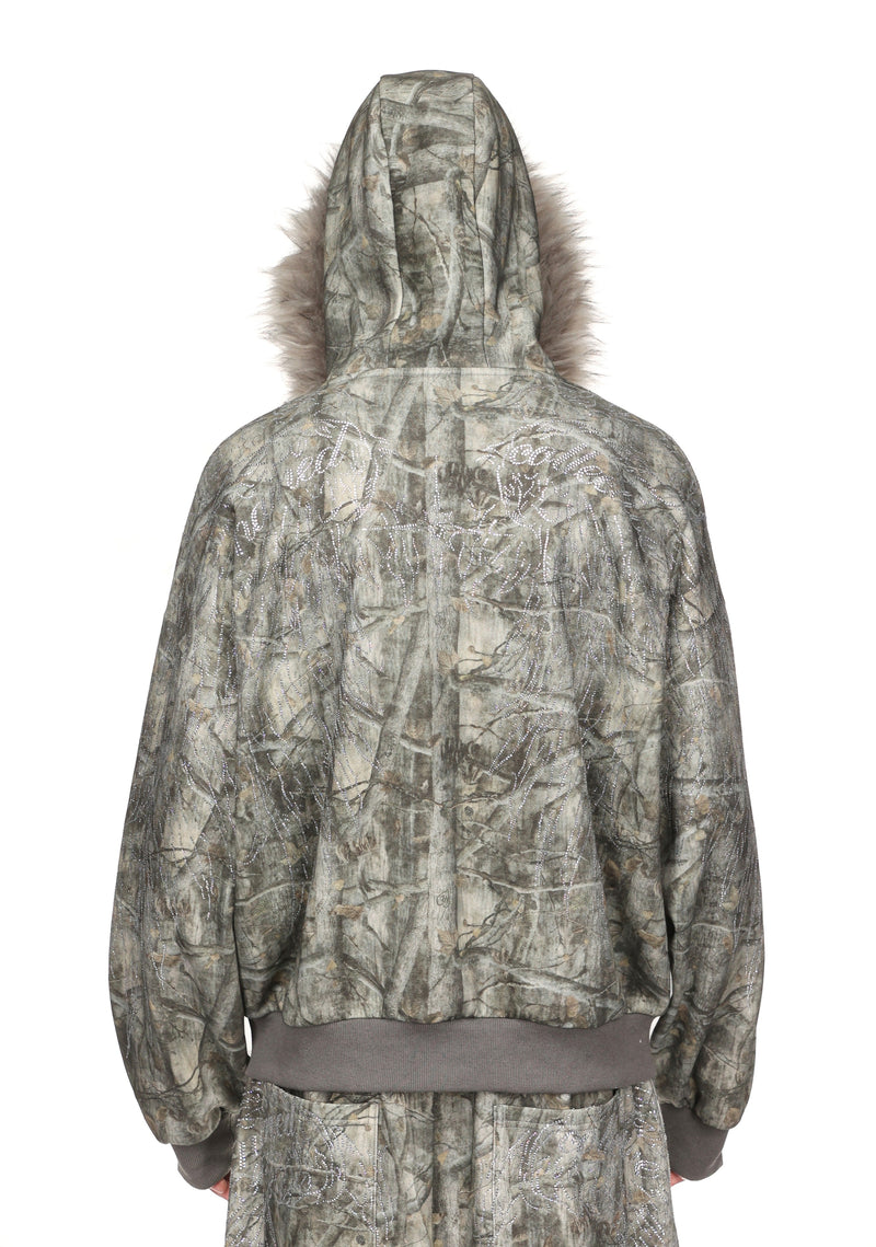 FALLEN FAUX FUR ZIP HOODIE TREE CAMO (DETACHABLE FUR)