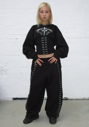 FALLEN HOOK AND EYE OVERSIZED SWEATPANTS BLACK