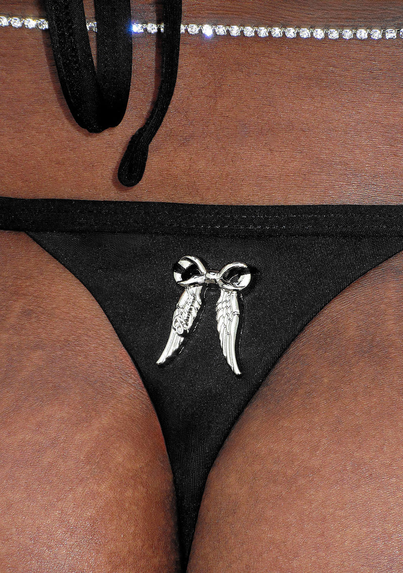 FALLEN RHINESTONE THONG BIKINI BOTTOMS WASHED BLACK