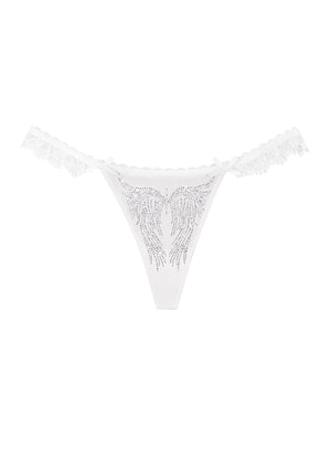 FALLEN RHINESTONE LACE RUFFLE THONG WHITE