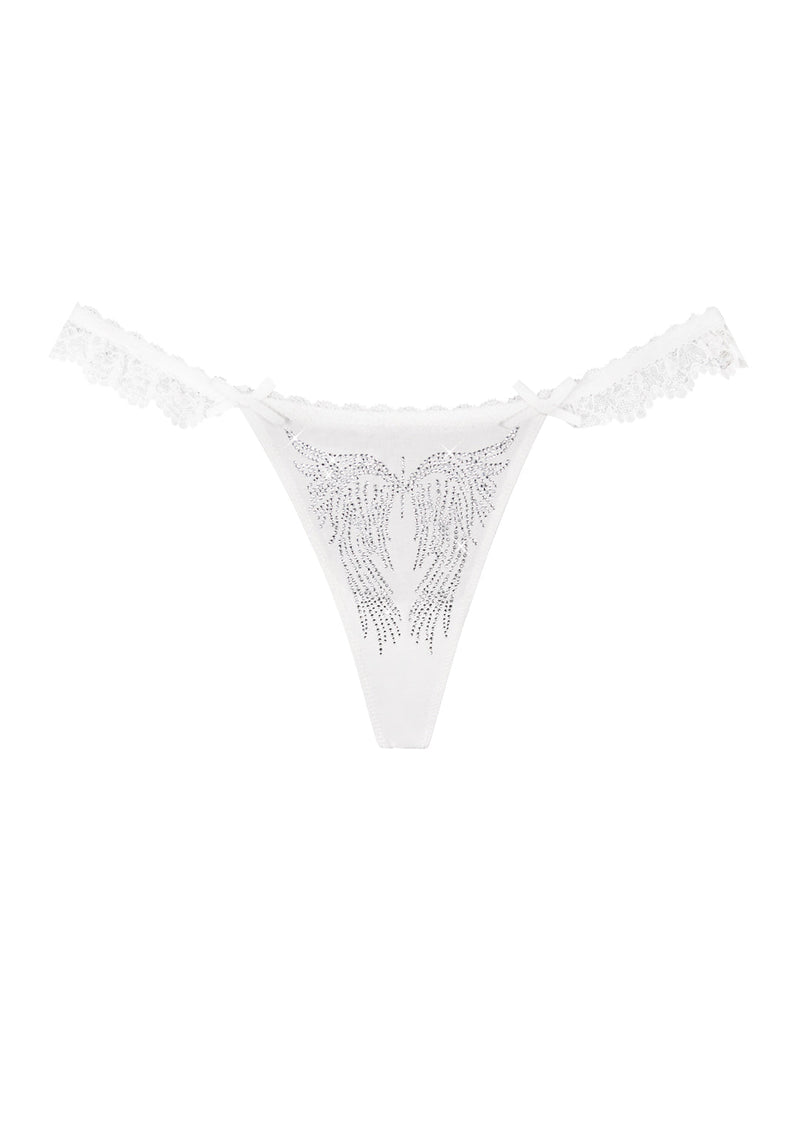 FALLEN RHINESTONE LACE RUFFLE THONG WHITE