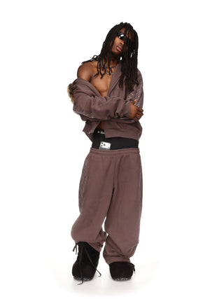 FALLEN RHINESTONE OVERSIZED SWEATPANTS BROWN