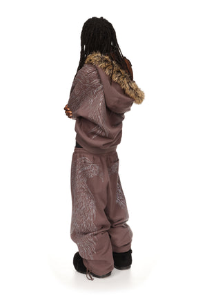 FALLEN RHINESTONE OVERSIZED SWEATPANTS BROWN