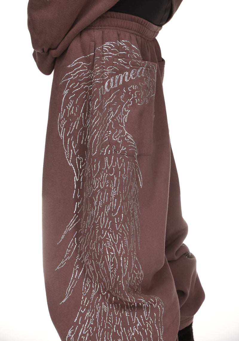 FALLEN RHINESTONE OVERSIZED SWEATPANTS BROWN