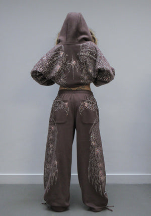 FALLEN RHINESTONE OVERSIZED SWEATPANTS BROWN