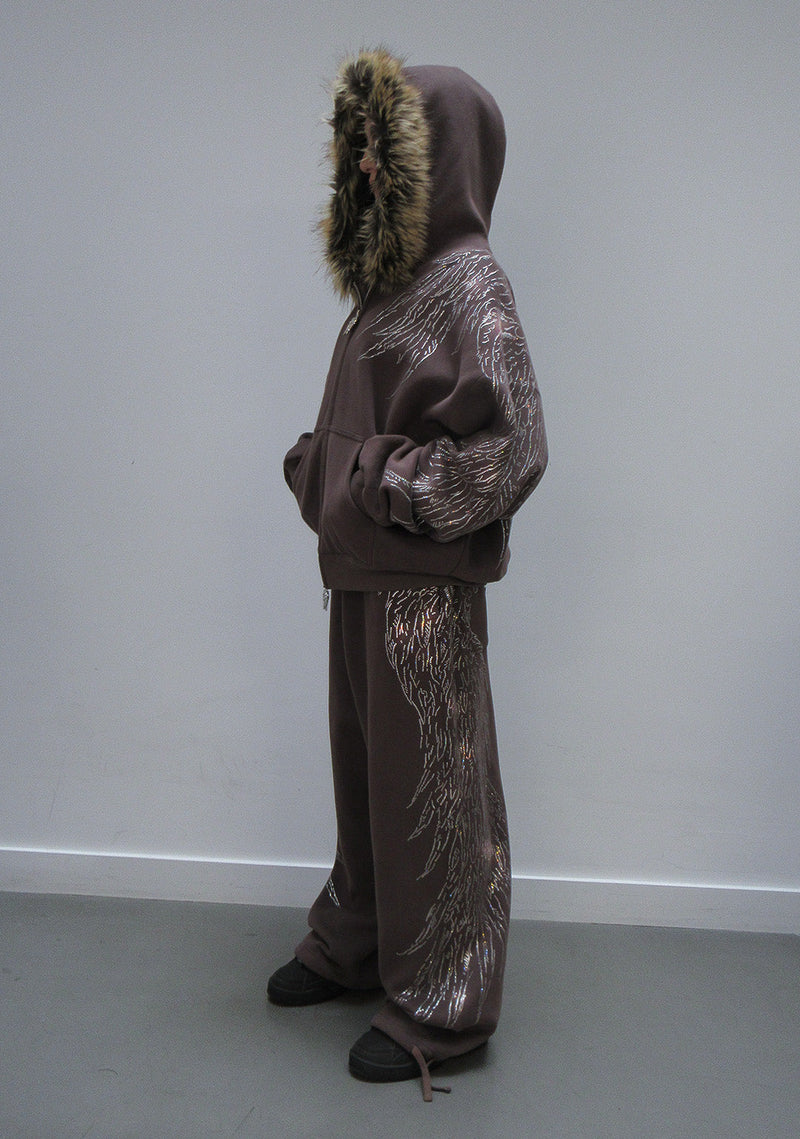 FALLEN RHINESTONE OVERSIZED SWEATPANTS BROWN