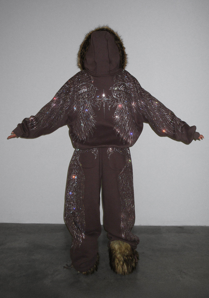 FALLEN RHINESTONE OVERSIZED SWEATPANTS BROWN
