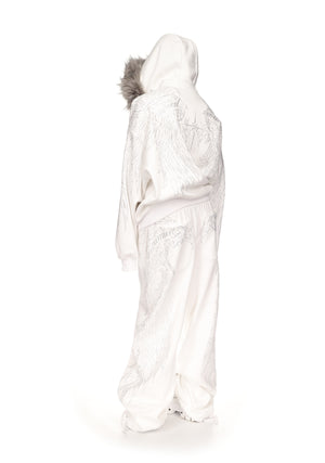FALLEN RHINESTONE OVERSIZED SWEATPANTS WHITE