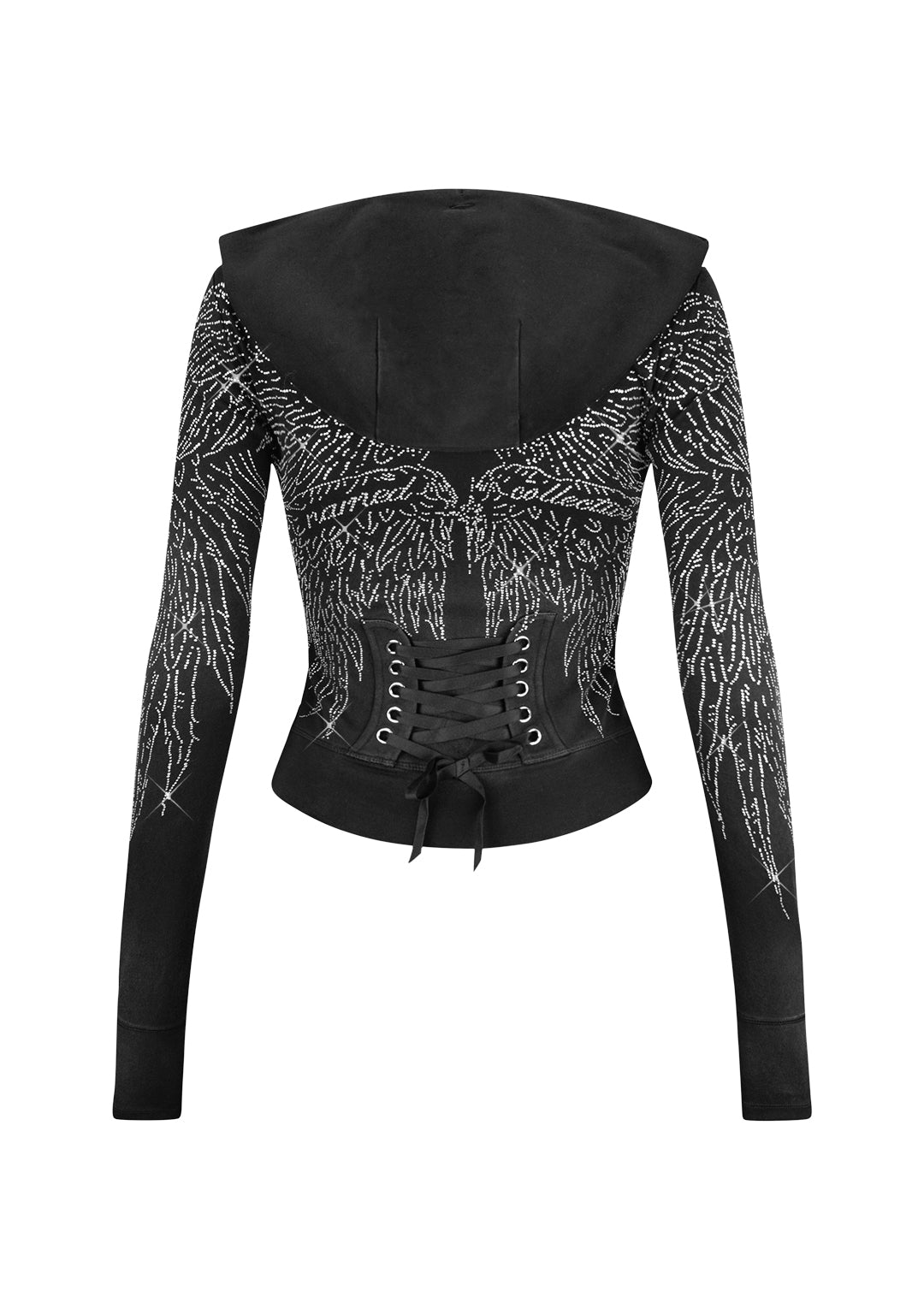 FALLEN RHINESTONE SCULPT STRETCH HOODIE WASHED BLACK