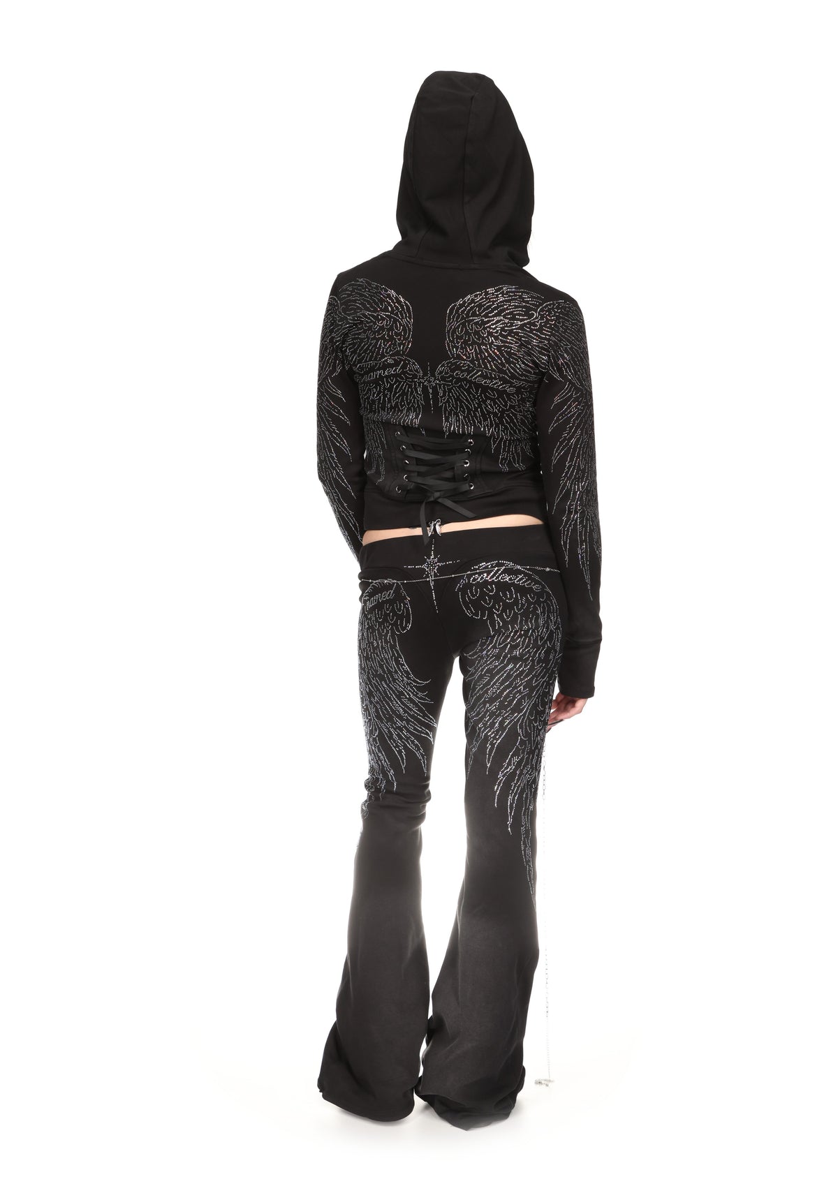 FALLEN RHINESTONE SCULPT STRETCH HOODIE WASHED BLACK