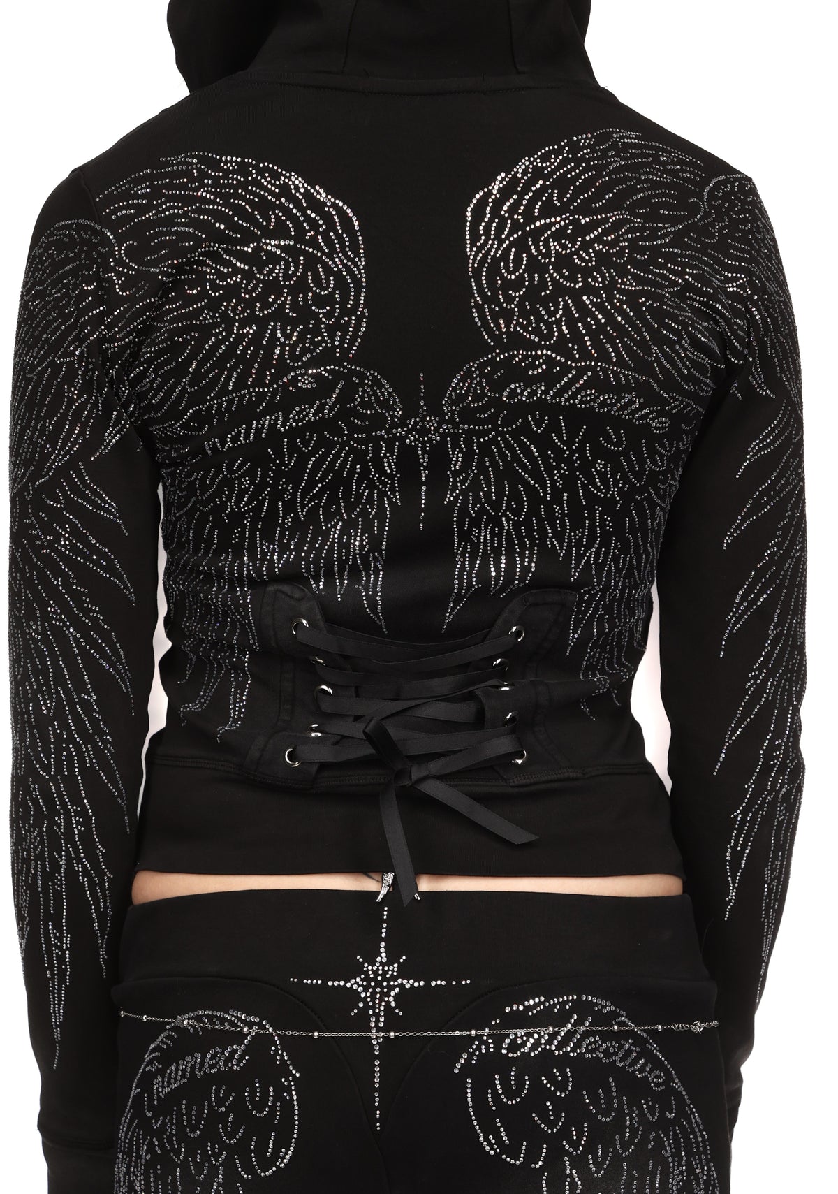 FALLEN RHINESTONE SCULPT STRETCH HOODIE WASHED BLACK