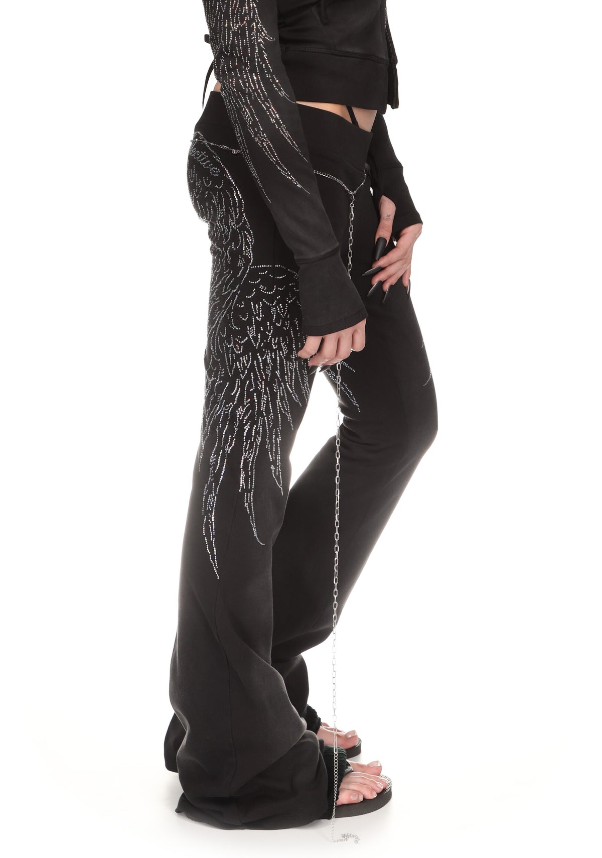 FALLEN RHINESTONE SCULPT PANTS WASHED BLACK