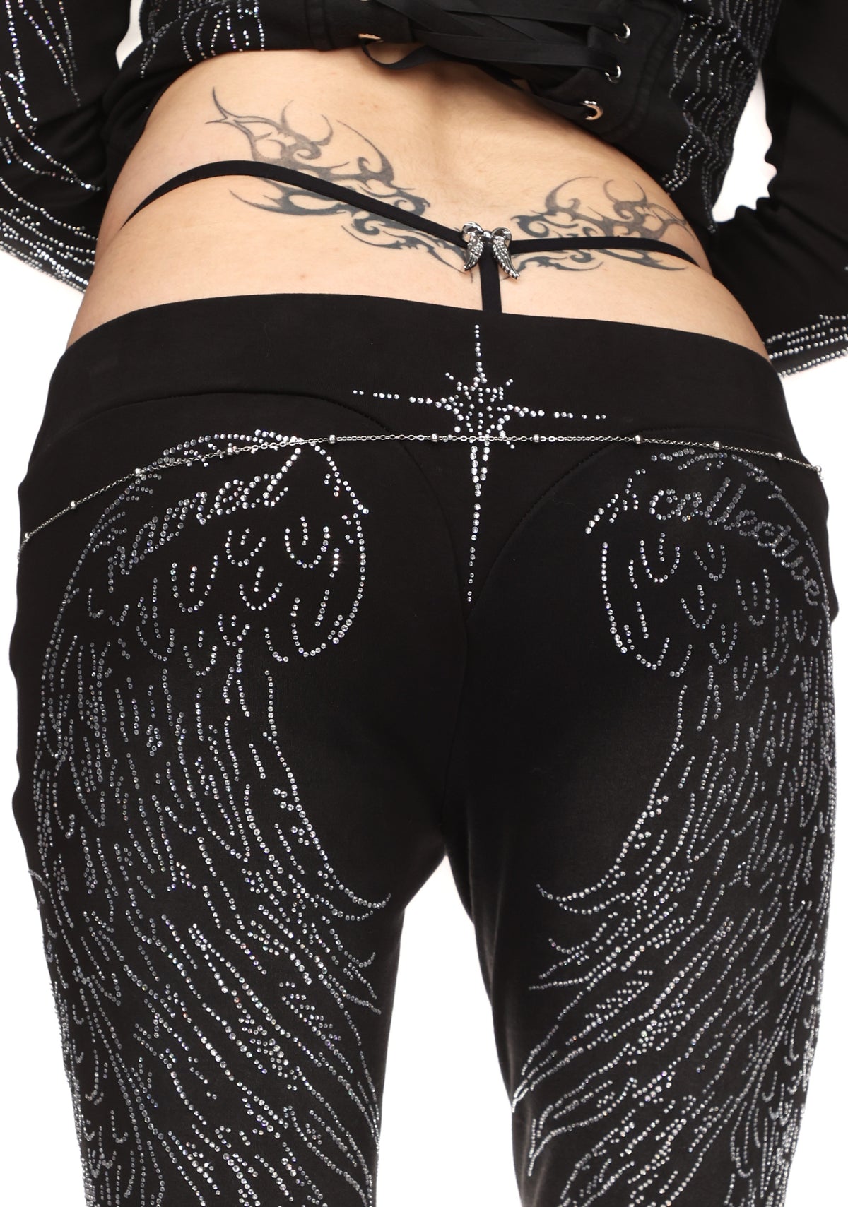 FALLEN RHINESTONE SCULPT PANTS WASHED BLACK