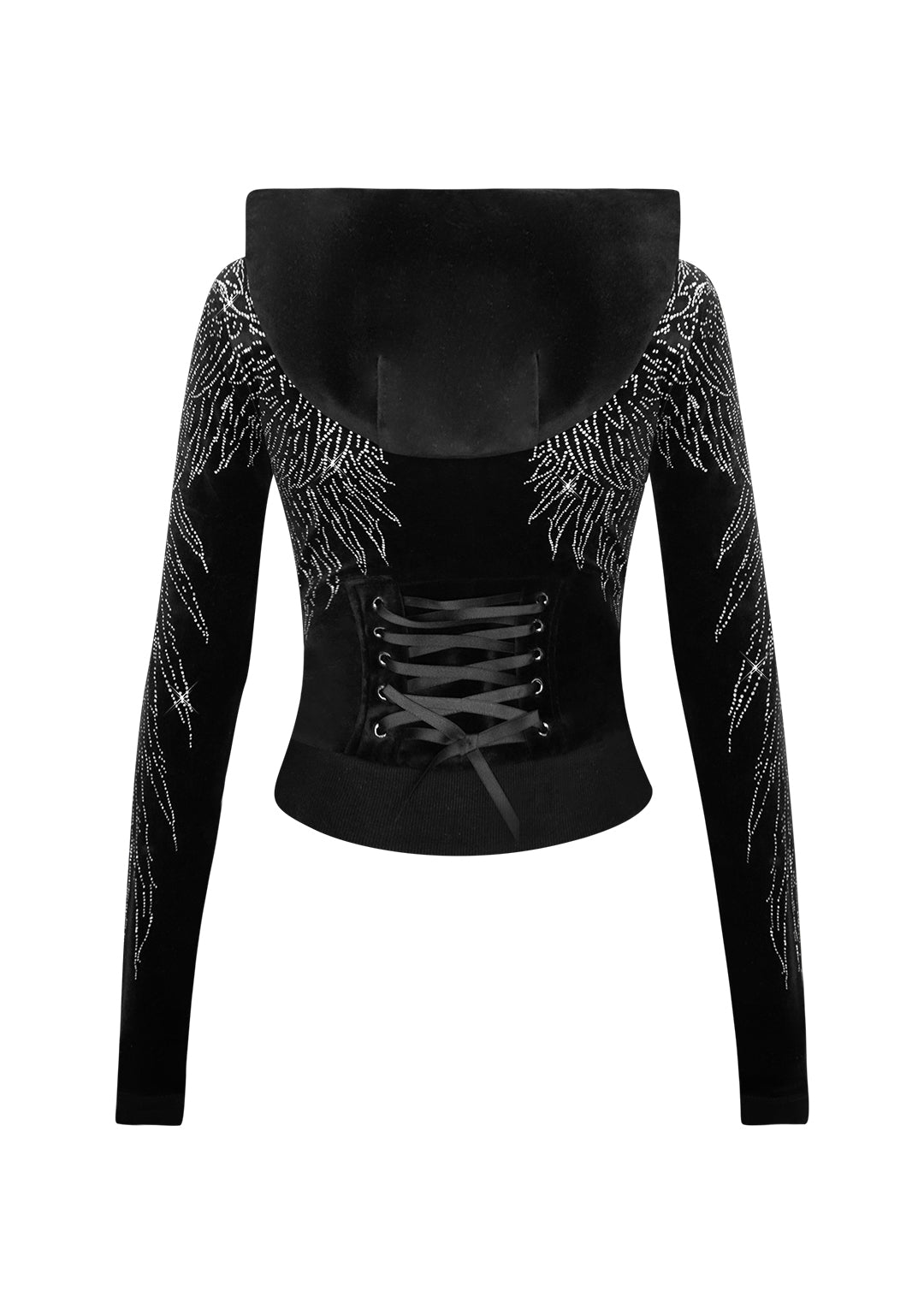 FALLEN RHINESTONE VELOUR ZIP HOODIE BLACK