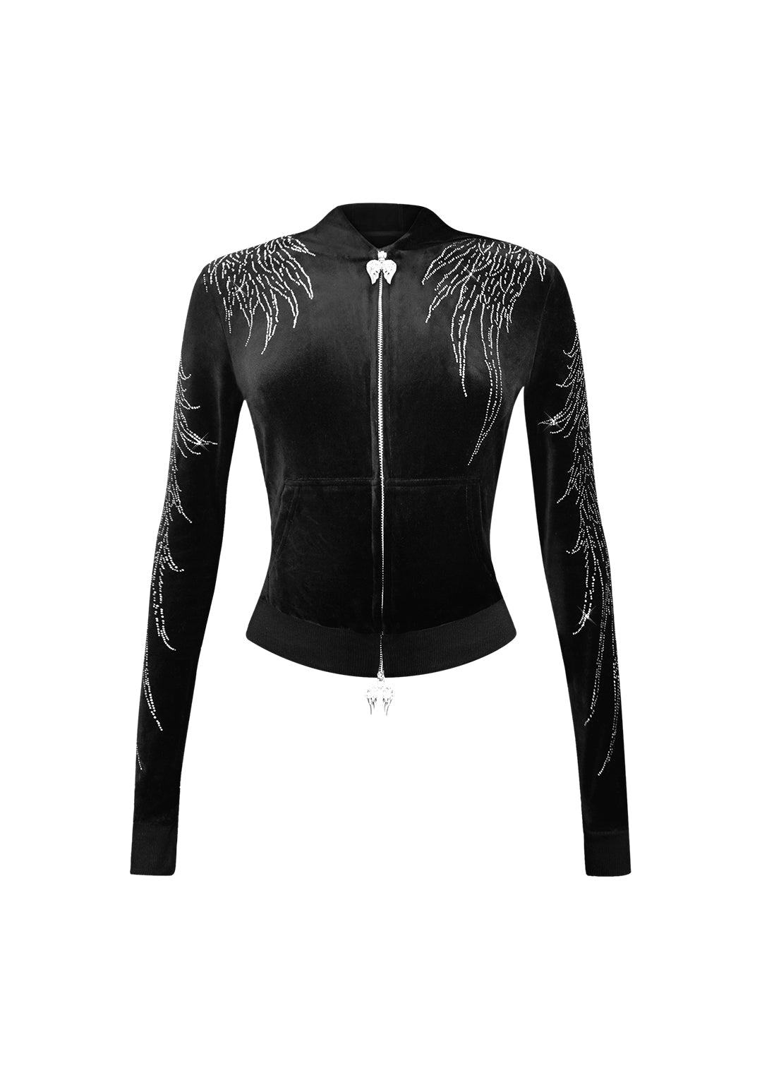 FALLEN RHINESTONE VELOUR ZIP HOODIE BLACK