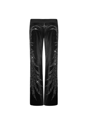 FALLEN RHINESTONE VELOUR SWEATPANTS BLACK