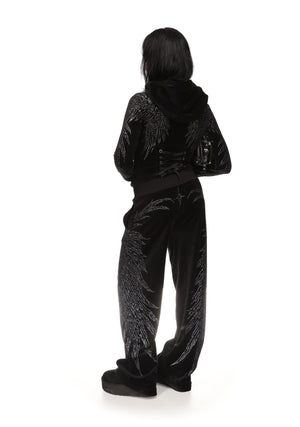 FALLEN RHINESTONE VELOUR SWEATPANTS BLACK
