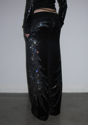FALLEN RHINESTONE VELOUR SWEATPANTS BLACK