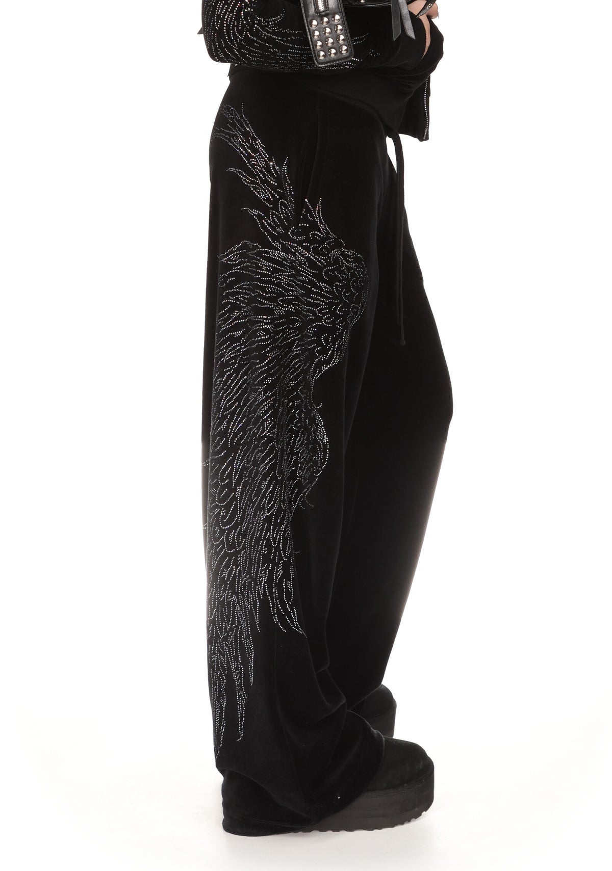 FALLEN RHINESTONE VELOUR SWEATPANTS BLACK