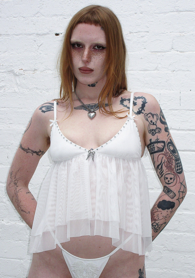 FALLEN SHEER MESH WINGS CAMI TOP WHITE