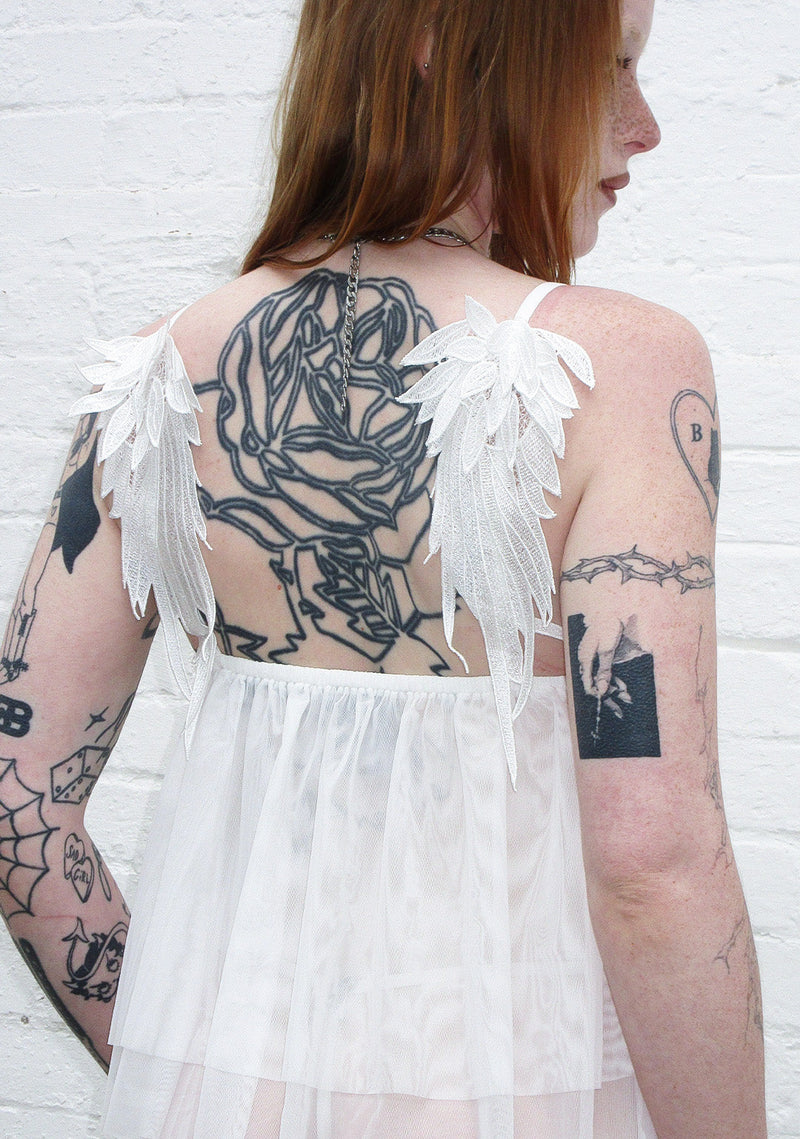 FALLEN SHEER MESH WINGS CAMI TOP WHITE