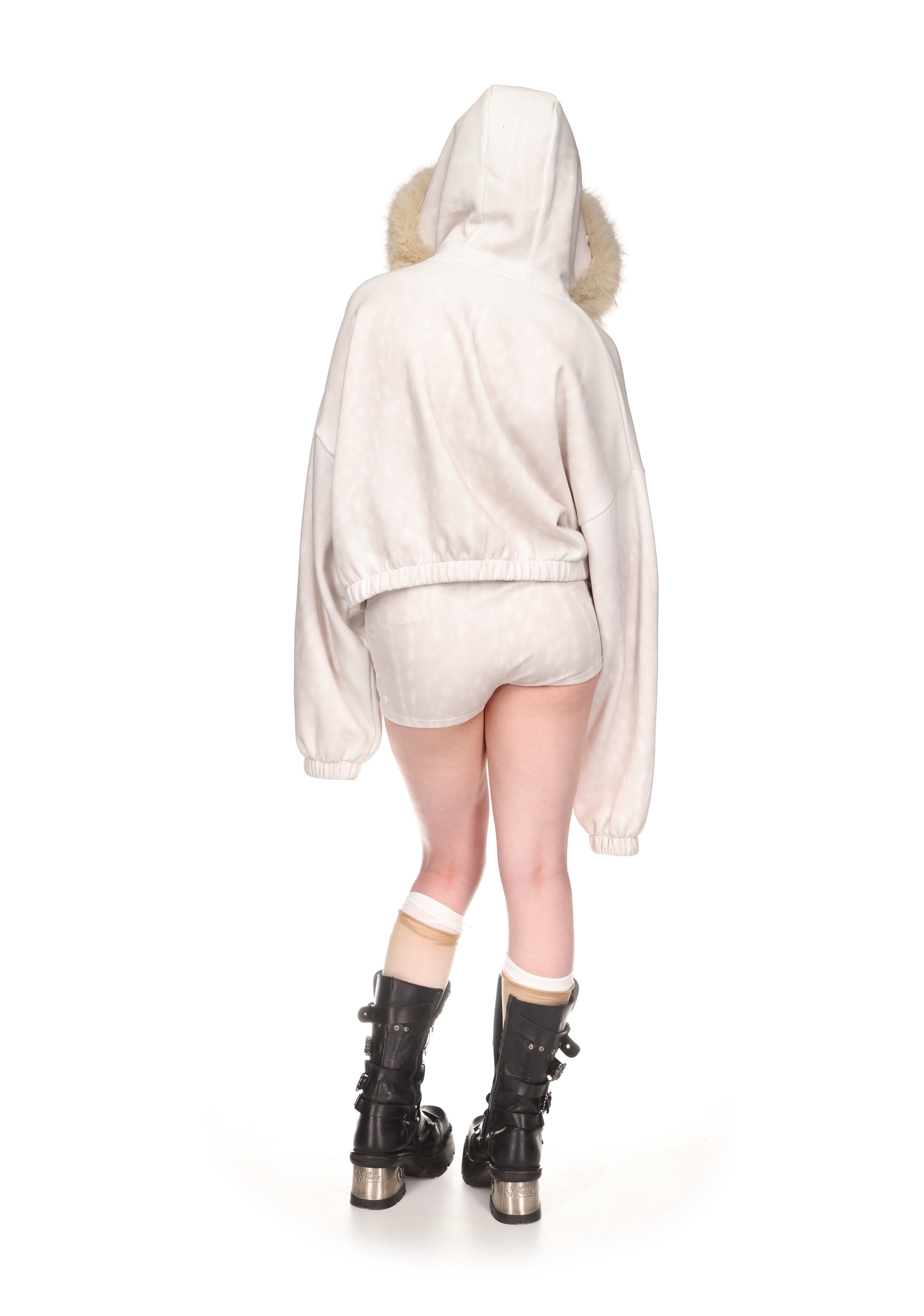 Fawn Faux Fur Crop Zip Hoodie Off White Detachable Fur – NAMED