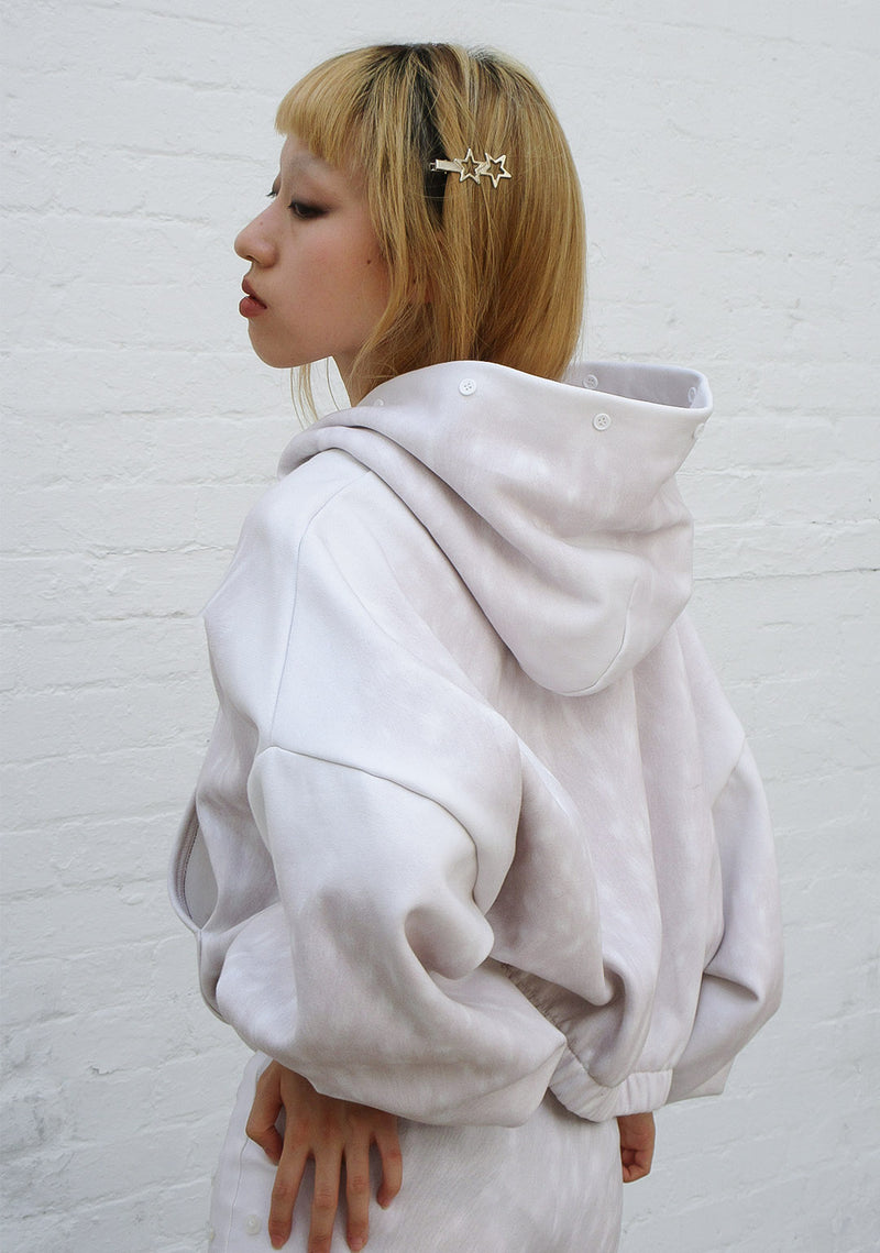 FAWN FAUX FUR CROP ZIP HOODIE OFF WHITE (DETACHABLE FUR)