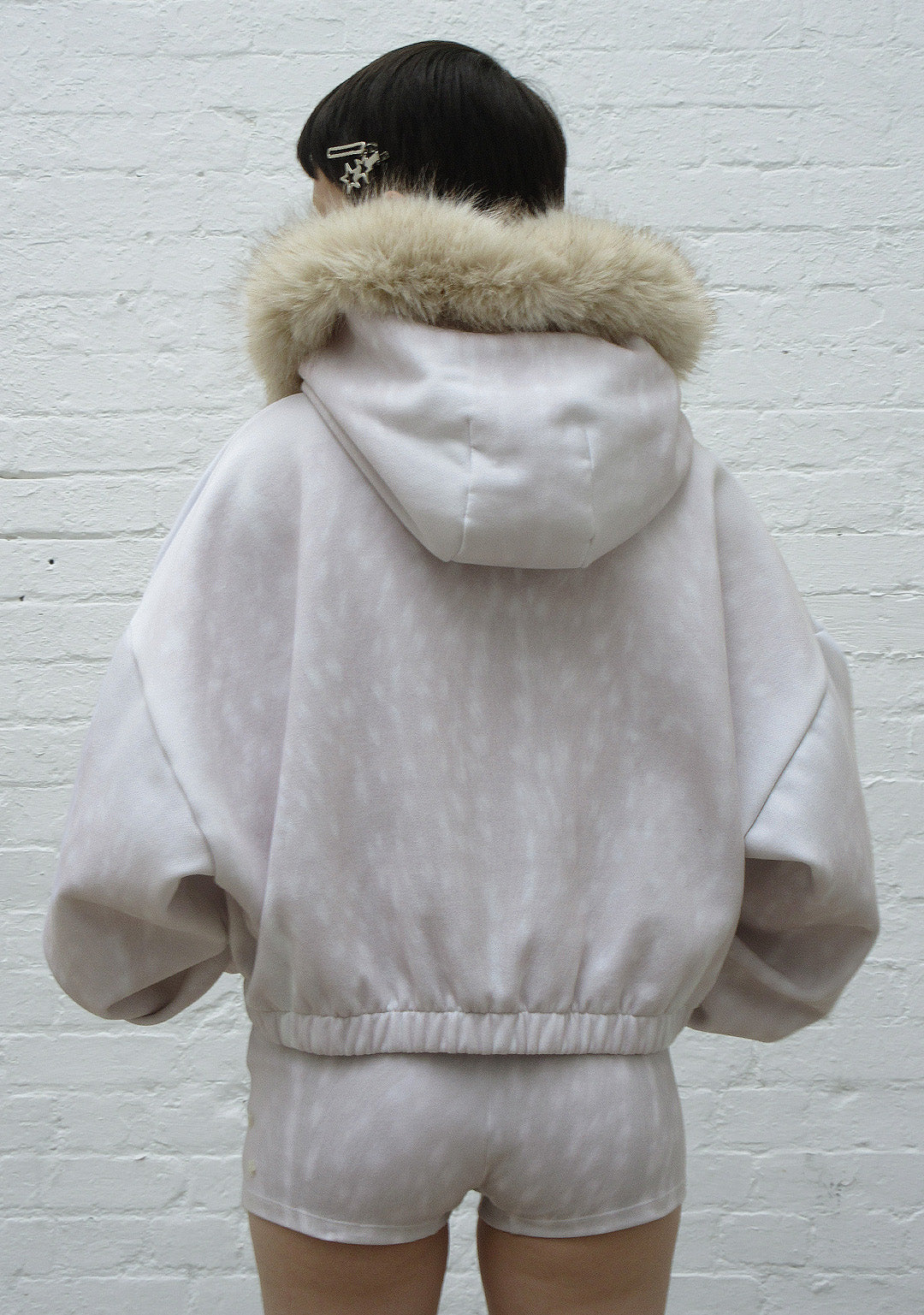 Fawn Faux Fur Crop Zip Hoodie Off White Detachable Fur – NAMED