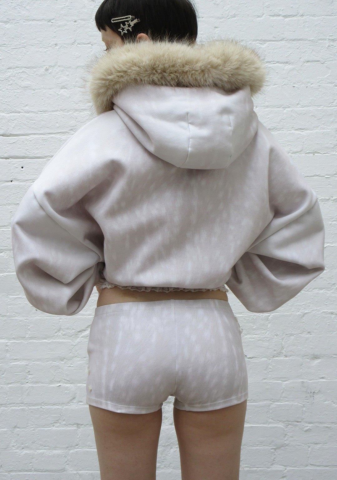 Fawn Faux Fur Crop Zip Hoodie Off White Detachable Fur – NAMED