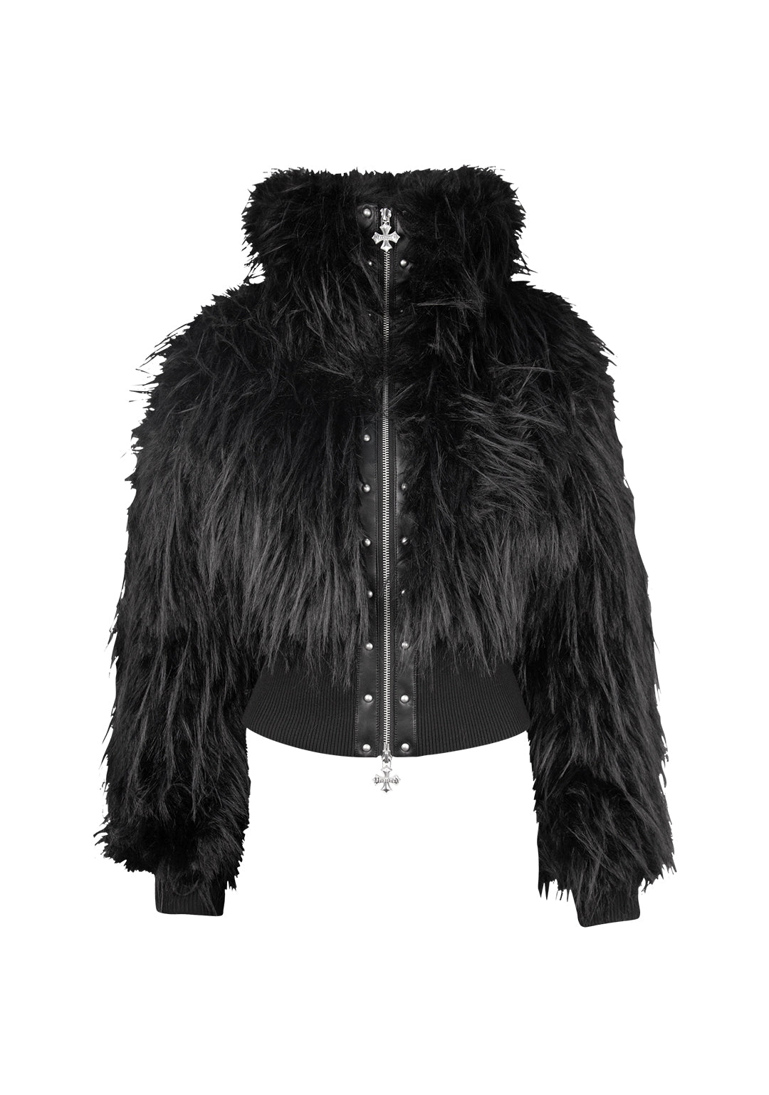 FORTUNE FAUX FUR LACE-UP FITTED JACKET BLACK