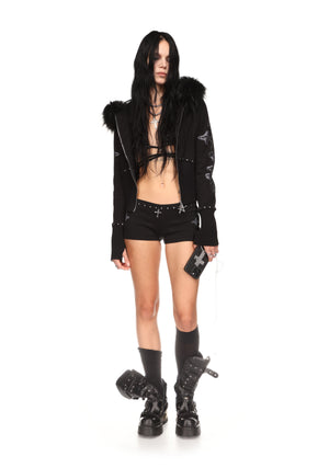 FERAL FAUX FUR FITTED ZIP HOODIE BLACK (DETACHABLE FUR)