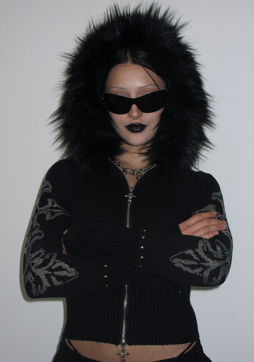 FERAL FAUX FUR FITTED ZIP HOODIE BLACK (DETACHABLE FUR)