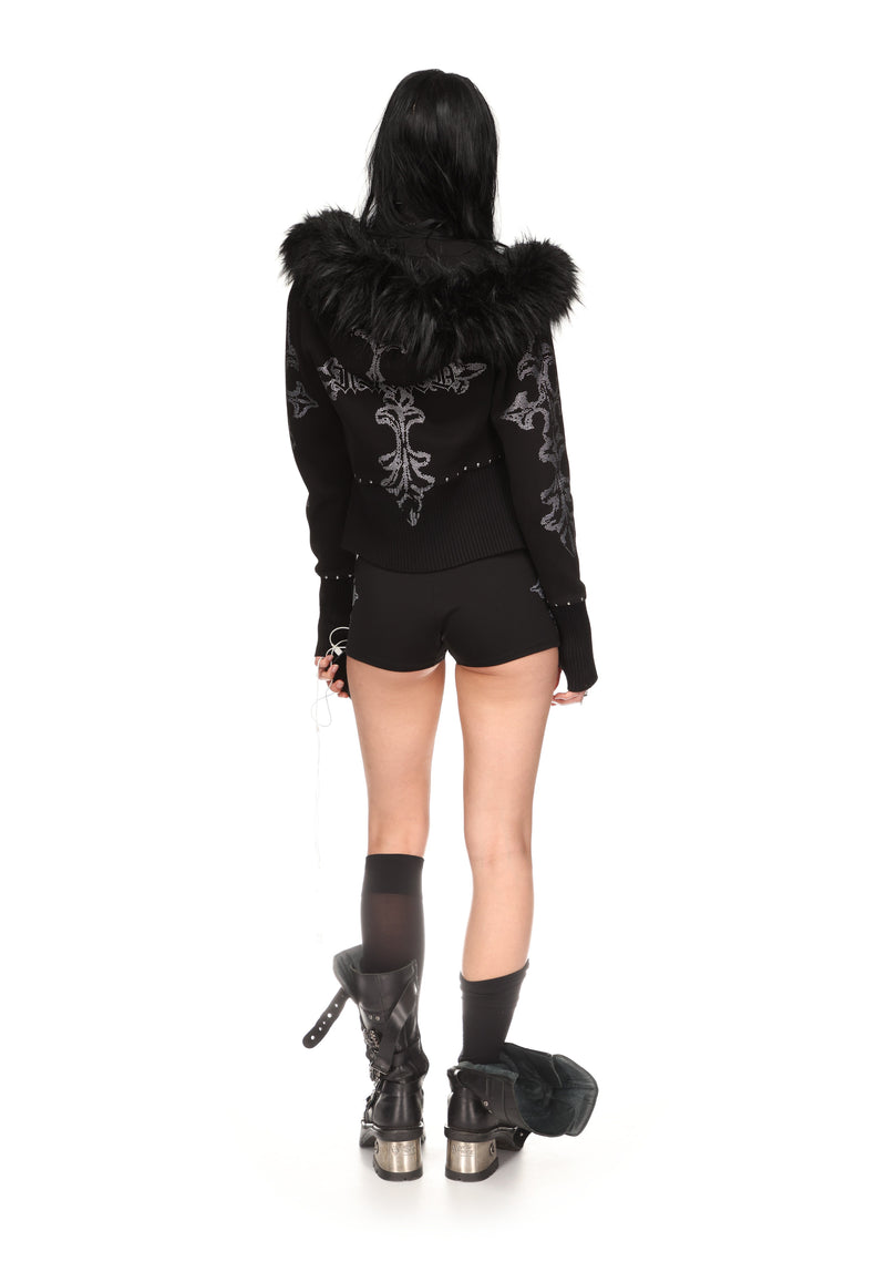 FERAL FAUX FUR FITTED ZIP HOODIE BLACK (DETACHABLE FUR)