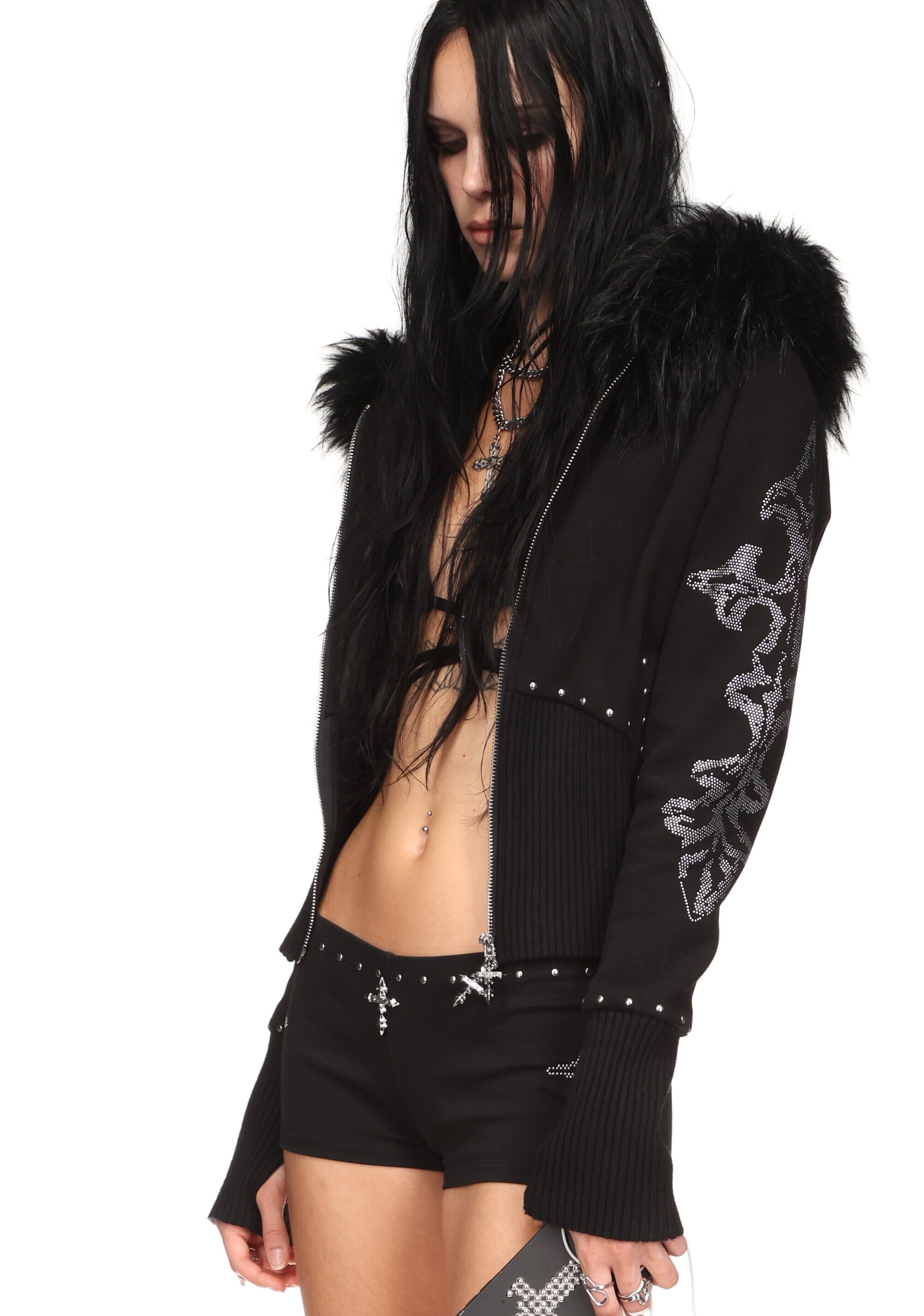 Feral Faux Fur Fitted Zip Hoodie Black Detachable Fur – NAMED