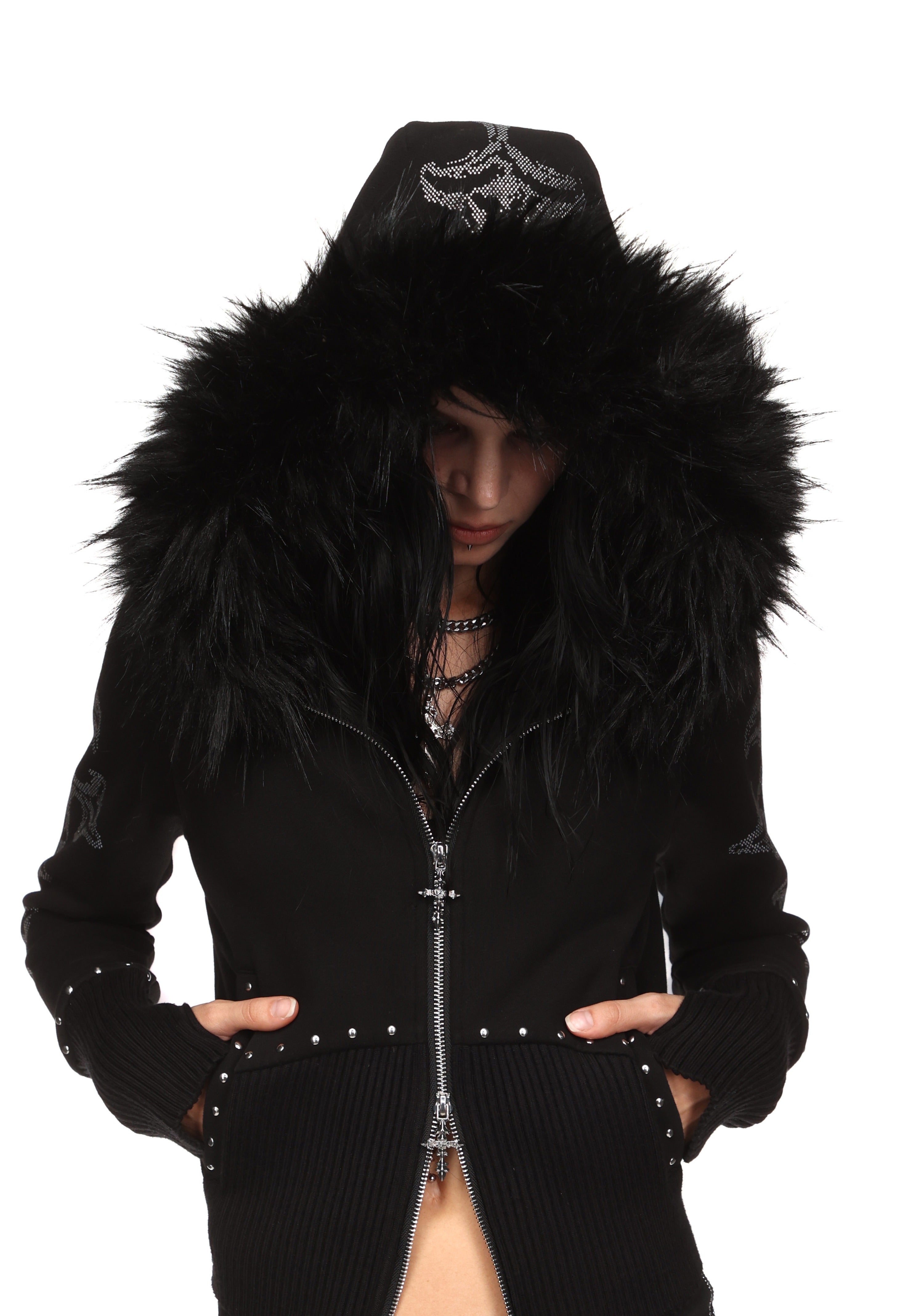 Feral Faux Fur Fitted Zip Hoodie Black Detachable Fur – NAMED