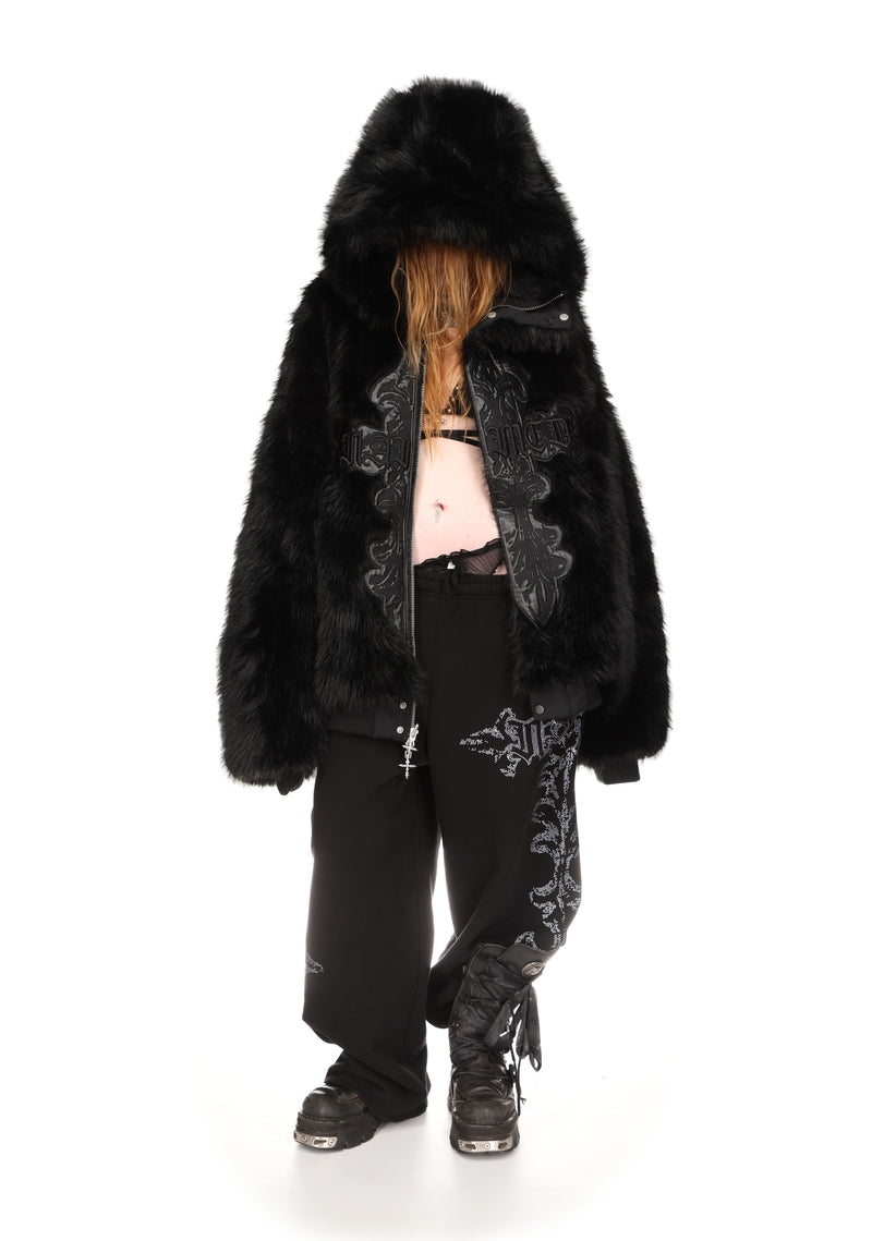 FERAL FAUX FUR REVERSIBLE BOMBER JACKET BLACK