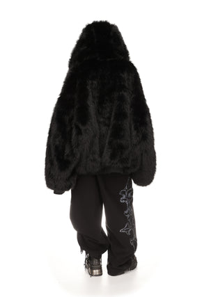 FERAL FAUX FUR REVERSIBLE BOMBER JACKET BLACK