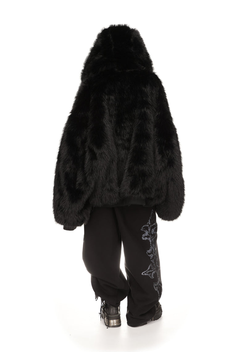 FERAL FAUX FUR REVERSIBLE BOMBER JACKET BLACK