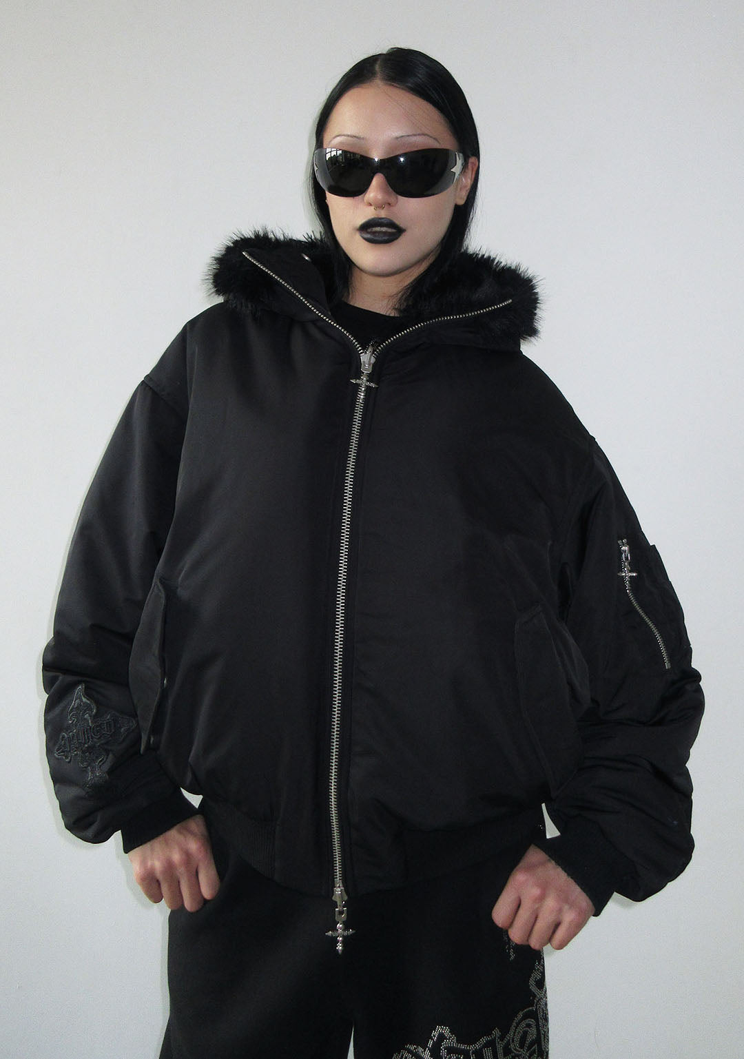 FERAL FAUX FUR REVERSIBLE BOMBER JACKET BLACK