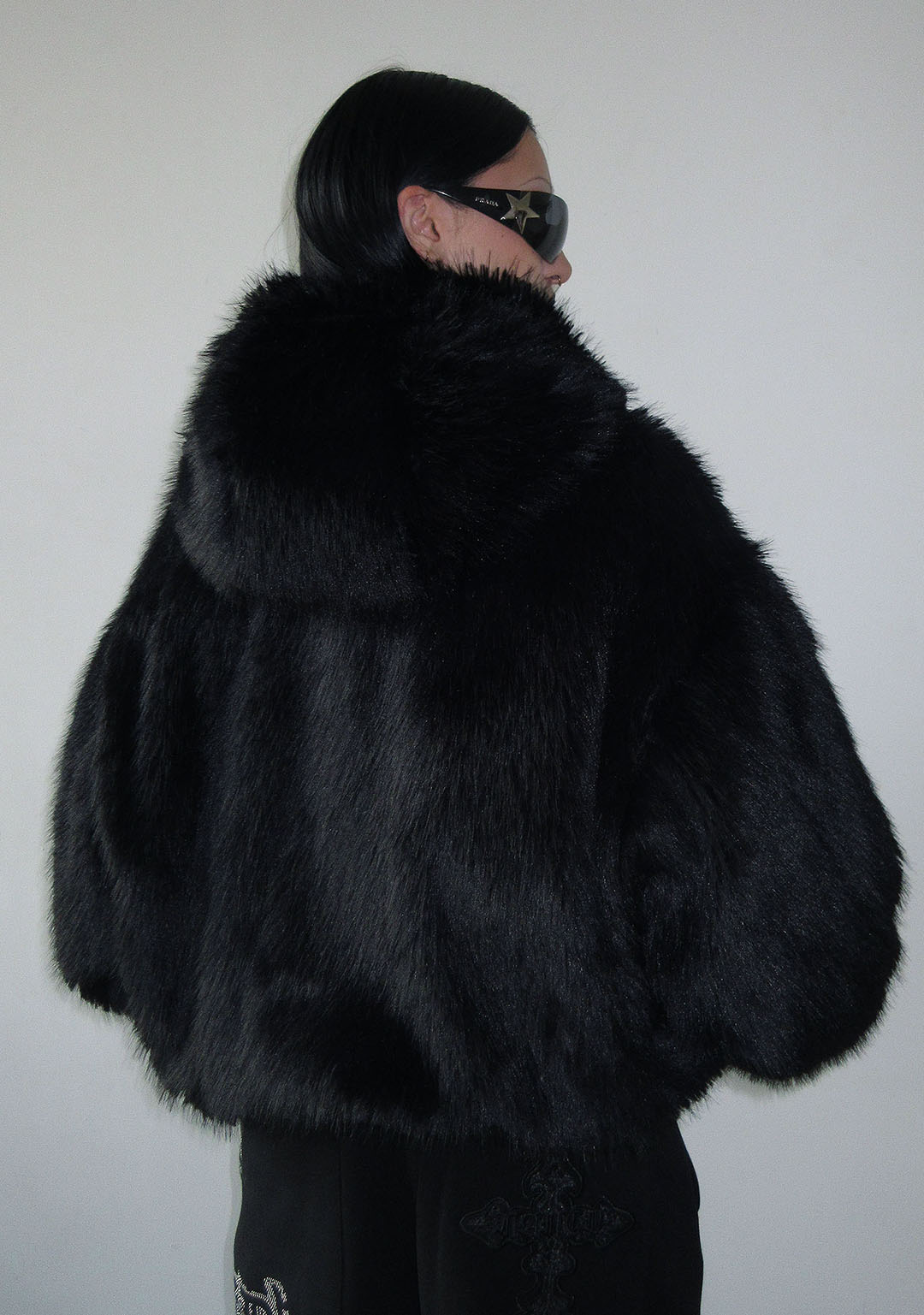 FERAL FAUX FUR REVERSIBLE BOMBER JACKET BLACK