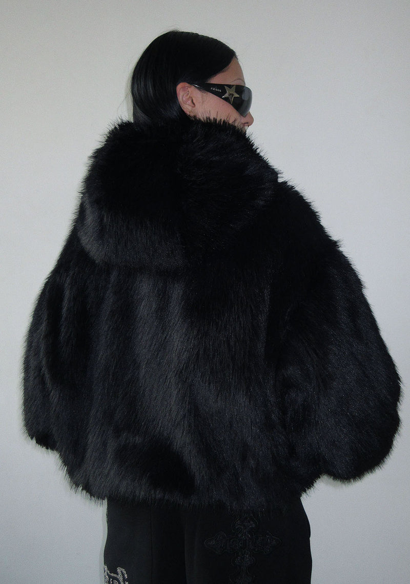 FERAL FAUX FUR REVERSIBLE BOMBER JACKET BLACK