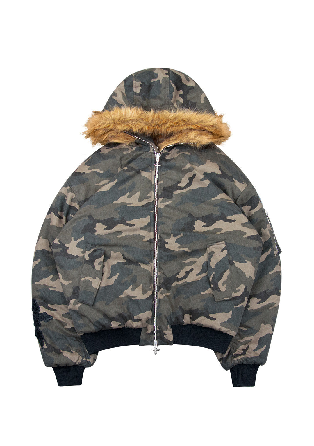 FERAL FAUX FUR REVERSIBLE BOMBER JACKET CAMO AND NATURAL