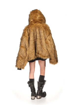 FERAL FAUX FUR REVERSIBLE BOMBER JACKET CAMO AND NATURAL