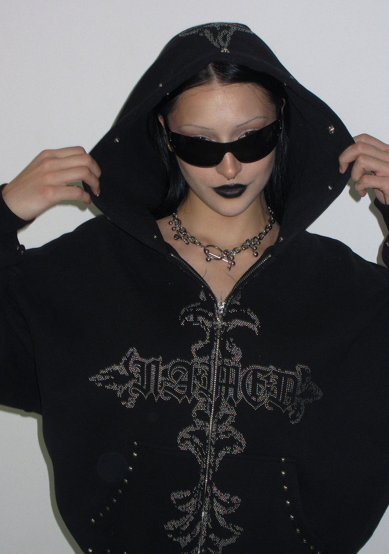 hoodie with goggles in hood Feral Faux Fur Studded Zip Hoodie Black (Detachable Fur) 2XL/3XL