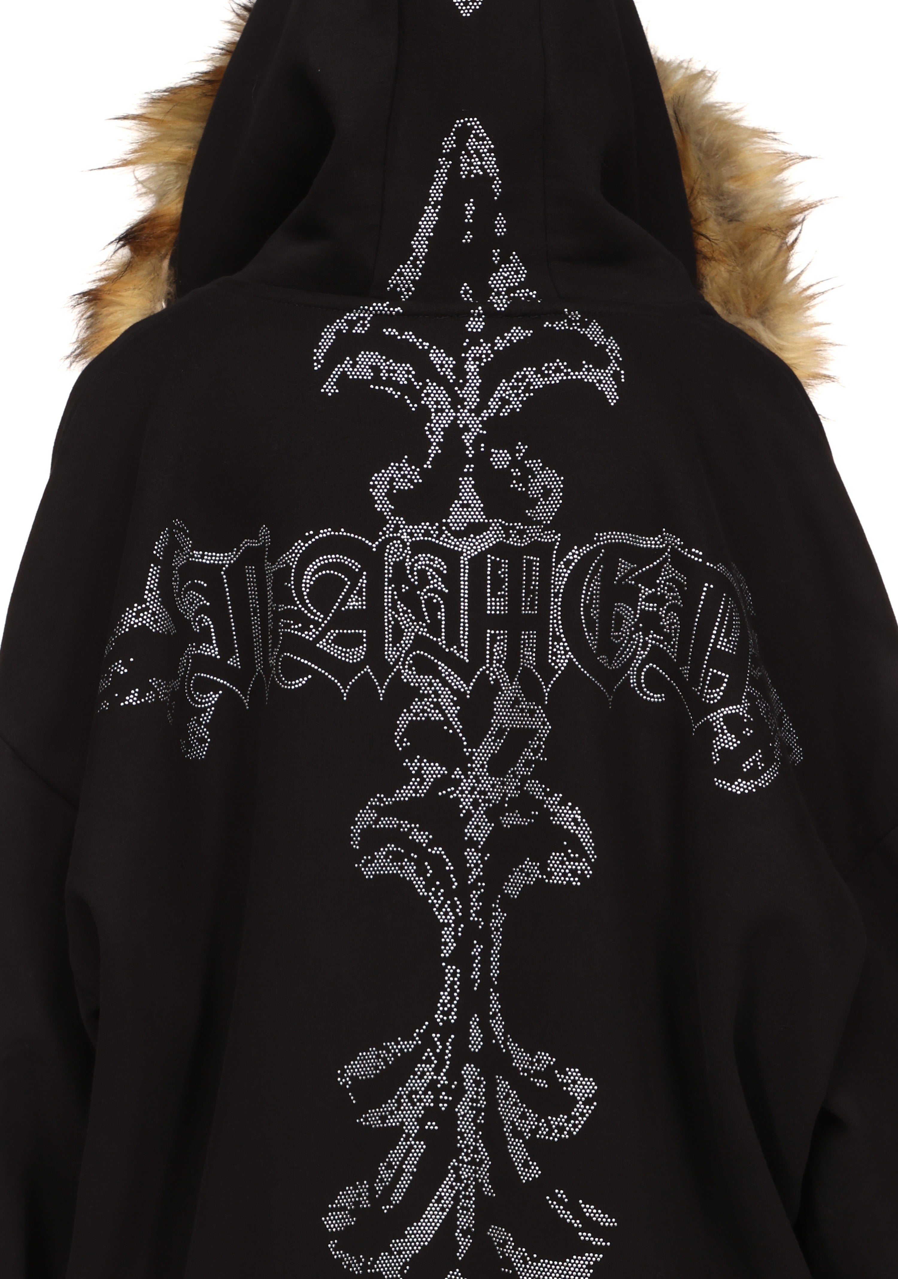 Feral Faux Fur Studded Zip Hoodie Black Detachable Fur – NAMED