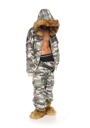 FERAL FAUX FUR STUDDED ZIP HOODIE CAMO (DETACHABLE FUR)