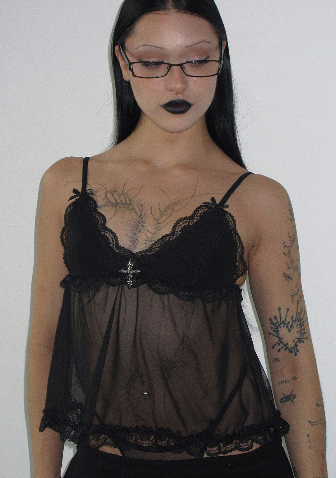 FERAL SHEER MESH CAMI TOP BLACK