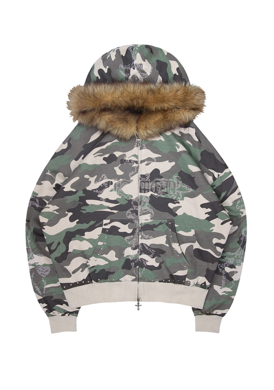 Feral Faux Fur Studded Zip Hoodie Camo (Detachable Fur) – NAMED