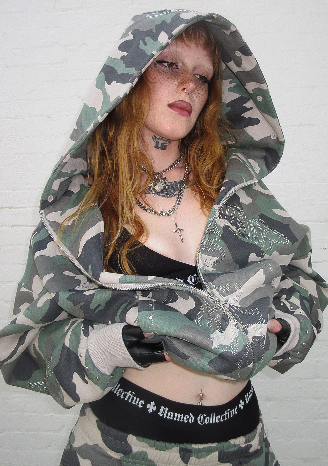 FERAL FAUX FUR STUDDED ZIP HOODIE CAMO (DETACHABLE FUR)