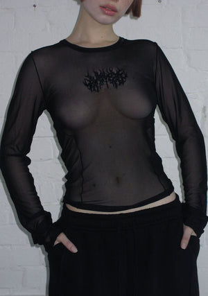 GHOST SHEER MESH LONG SLEEVE TOP BLACK